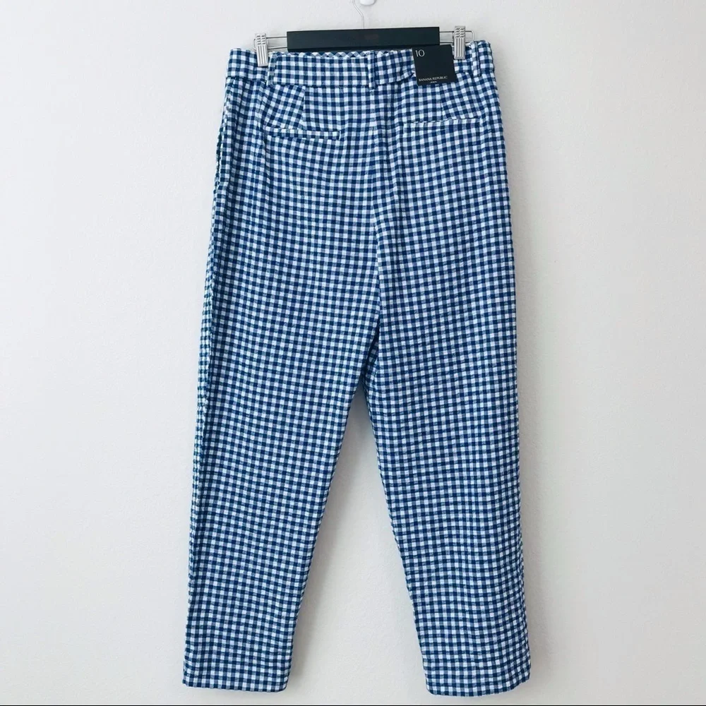 New! Banana Republic Linen Gingham Gauzy Cotton High Waist Straight Leg Pants